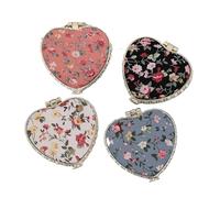 FJOADNVM Folding Mini Cosmetic Mirror 4pc Mini Makeup Compact Pocket Floral Mirror Portable Two-side Folding Make Up Women Vintage Cosmetic Mirrors(Heart)