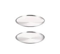 FJOADNVM Metal Dinner Plate 2Pcs Stainless Steel Metal Dining Disc Round Bone Spitting Dish Shallow Tray Gold Silver Fruit Meat Tableware(2Pcs 26cm Silver)