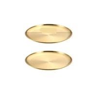 FJOADNVM Metal Dinner Plate 2Pcs Stainless Steel Metal Dining Disc Round Bone Spitting Dish Shallow Tray Gold Silver Fruit Meat Tableware(2Pcs 14cm Gold)