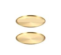 FJOADNVM Metal Dinner Plate 2Pcs Stainless Steel Metal Dining Disc Round Bone Spitting Dish Shallow Tray Gold Silver Fruit Meat Tableware(2Pcs 14cm Gold)