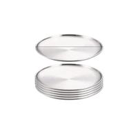 FJOADNVM Metal Dinner Plate 6Pcs Stainless Steel Bone Spitting Dish Silver Colors Shallow Tray Metal Dining Disc Fruit Meat Round Plate(23cm)