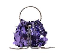 FJOADNVM Sequin Bag Mini Sequin Shoulder Bag Bucket Shiny Handbags Tassel Underarm Chain Crossbody Bags With Round Handle For Women Girl Dinner(Purple)