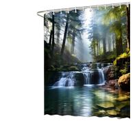 FJOADNVM Waterproof Shower Curtain Waterproof Shower Curtain Featuring a Tranquil Forest Waterfall Scene for an Invigorating and Relaxing Bathroom Atmosphere Bathroom(W240XH180cm)
