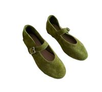 FJOADNVM Women's Ballet Flats Leather Mary Janes Flats Shoes Women Cow Suede Buckle Strap Ballet Ladies Spring Autumn Shallow Soft Casual Loafers(Green,35)