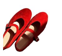 FJOADNVM Women's Ballet Flats Leather Mary Janes Flats Shoes Women Cow Suede Buckle Strap Ballet Ladies Spring Autumn Shallow Soft Casual Loafers(Red,40)