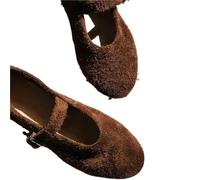 FJOADNVM Women's Ballet Flats Leather Mary Janes Flats Shoes Women Cow Suede Buckle Strap Ballet Ladies Spring Autumn Shallow Soft Casual Loafers(Brown,35)