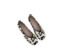 FJOADNVM Women's Ballet Flats Leopard Color Square Toe Knitted Loafers Women Leisure Flat Shoes Soft Bottom Shallow Ballet Flats Casual Slip On Boat(YellowBW,38)
