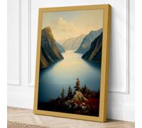 Fjord at Twilight Romantic Canvas Wall Art Print 36x24 Inch