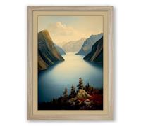 Fjord at Twilight Romantic Framed Wall Art Print A1 (84.1×59.4cm) Oak, Wall Decor for Living Room, Bedroom, Office & Home, Ready to Hang, Art Gift