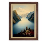 Fjord at Twilight Romantic Framed Wall Art Print A4 (29.7×21cm) Walnut, Wall Decor for Living Room, Bedroom, Office & Home, Ready to Hang, Art Gift