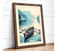 Fjord Crossing Scandinavian Framed Wall Art Print A4 (29.7×21cm) Walnut, Wall Decor for Living Room, Bedroom, Office & Home, Ready to Hang, Art Gift