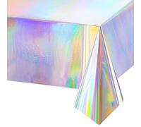 Fjquamitix 1 Pack Iridescent Plastic Tablecloths Shiny Disposable Laser Rectangle Table Covers Holographic Foil Tablecloth Iridescent Party Decoration 54 x 108 Inch