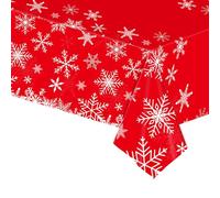 Fjquamitix 1Pcs Christmas Tablecloth Winter Red Snowflake Plastic Waterproof Table Cover for Holiday Winter Party Kitchen Supplies (1)