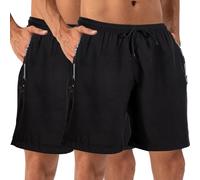 Fjquamitix 2 Pack Gym Shorts Men with Zip Pockets,Breathable Mens Running Training Casual Activewear Sports Shorts Elasticated Waist (UK, Alpha, XL, Regular, Regular, Black)