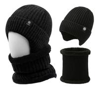 Fjquamitix 2 Pack Knit Beanie Hat and Scarf Set for Men and Women - Warm Winter Elastic Thermal-Spun Acrylic Set for Skiing, Snowboarding, Christmas Gifts (Black)