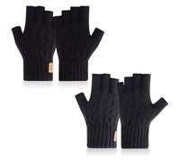 Fjquamitix 2 Pair Fingerless Gloves for Men & Women - Soft Thermal Half Finger Gloves for Running, Driving, Cycling, Skiing - Black Fingerless Gloves, Stretchable & Warm (Black*Dark Blue, One Size)