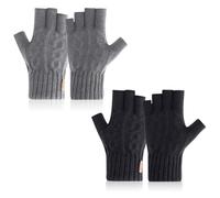 Fjquamitix 2 Pair Fingerless Gloves for Men & Women - Soft Thermal Half Finger Gloves for Running, Driving, Cycling, Skiing - Black Fingerless Gloves, Stretchable & Warm