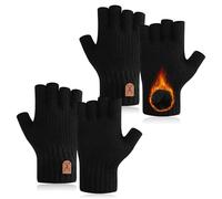 Fjquamitix 2 Pair Winter Thermal Fingerless Gloves for Men Women,Knitted Warm Half Finger Gloves Mittens for Outdoor, Cycling, Driving, Working, Running (Black+Black)
