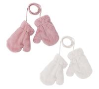 Fjquamitix 2 Pairs Baby Mittens With String Kids Winter Warm Thick Gloves Thermal Gloves With Furry Lining Hanging On Neck Anti-Lost Toddler Mittens Age 2-6 (Pink + Beige)