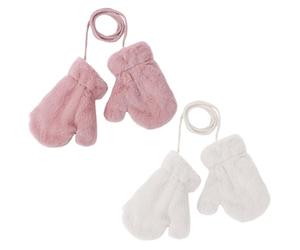 Fjquamitix 2 Pairs Baby Mittens With String Kids Winter Warm Thick Gloves Thermal Gloves With Furry Lining Hanging On Neck Anti-Lost Toddler Mittens Age 2-6 (Pink + Beige)