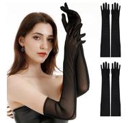 Fjquamitix 2 Pairs Long Black Mesh Gloves for Women, Elegant Lace Tulle Sheer Gloves Hand Sleeves for Evening Party Tea Party Opera Dance Bridal Formal