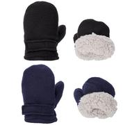 Fjquamitix 2 Pairs Winter Baby Mittens Toddler Warm Polar Fleece Lined Gloves Fluffy Knit Mittens for Cold Weather Kids Girls Boys Age 0-4 Years (Black+Navy, S)