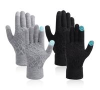 Fjquamitix 2 Pairs Winter Touch Screen Gloves for Men Women, Thermal Gloves Elastic Cuff Soft Fleece Lined Knitted for Running Driving