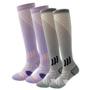 Fjquamitix 2 Pairs Women Walking Socks Anti Blister Trekking Sock Breathable Hiking Socks Cotton Boot Sock for Ladies Outdoor Sports Running (S/M, Grey+Purple)
