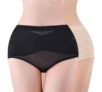 Fjquamitix 2 Piece Tummy Control Knickers Low Rise Shaperwear Tummy Control Butt Lifting Body Shaper For Women Breathable Seamless Slimming Booty Shorts (UK, Alpha, S, Regular, Regular, Black+Beige)