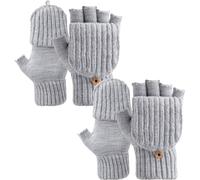 Fjquamitix 2PCS Women’s Convertible Fingerless Gloves, Touchscreen Thermal Mittens, Knitted Warm Half-Finger Flip Cap Design for Winter Running, Cycling, Office Work (E, One size)