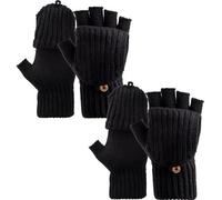 Fjquamitix 2PCS Women’s Convertible Fingerless Gloves, Touchscreen Thermal Mittens, Knitted Warm Half-Finger Flip Cap Design for Winter Running, Cycling, Office Work (D, One size)