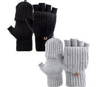 Fjquamitix 2PCS Women’s Convertible Fingerless Gloves, Touchscreen Thermal Mittens, Knitted Warm Half-Finger Flip Cap Design for Winter Running, Cycling, Office Work (A, One size)