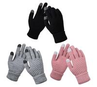 Fjquamitix 3/4 Pairs Winter Touch Screen Gloves for Women, Full Finger Thermal Gloves with Elastic Cuff, Warm Windproof Knitted Glove (3, black,pink,grey, one size)