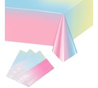 Fjquamitix 3 Pack Pastel Rainbow Table Cloth Party,54 x 108inch Iridescent Plastic Birthday Table Cloth,Baby Shower,Unicorn & Rainbow Themed Parties Decorations