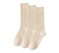 Fjquamitix 3 Pack Slouch Socks Light Brown Cotton Knit Ankle Socks Breathable Soft Running Socks with Cute Design for Daily Wear mid (One Size, High-Top, Light Brown)