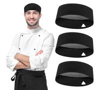 Fjquamitix 3 Pack Unisex Chef Hats Adjustable Cooking Caps with Breathable Mesh Top - Kitchen Food Service Beanie for Kitchen Cooking and Other Work (UK, Alpha, One Size, Black)
