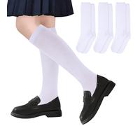Fjquamitix 3 Pairs Kids Knee High Socks Girls White School Socks Breathable Cotton Sock for Children Daily Wear (Age 12-14 Years, White)