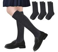 Fjquamitix 3 Pairs Kids Knee High Socks Girls White School Socks Breathable Cotton Sock for Children Daily Wear (Age 9-12 Years, Black)