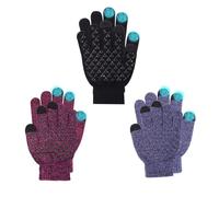 Fjquamitix 3 Pairs Kids Winter Sports Gloves Soft Warm Non-slip Gloves Thermal Touch Screen Glove for Children Outdoor Skiing Football Running Ages 5-8 (Black+Blue+Rose Red)