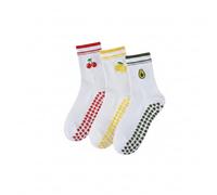 Fjquamitix 3 Pairs Pilates Socks Stripes Embroidered Fruit Pattern Grip Socks Cotton Non-Slip Socks Women Size 36-40 Soft Comfortable Sports Socks for Fitness Home Sports, red yellow green, One Size
