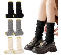 Fjquamitix 3 Pairs Women Girls Black Leg Warmers - Knit Boot Socks for 80s Party, Yoga, Dance - Ankle Warmers for Women (3, White*Black*Light Grey)