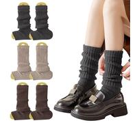 Fjquamitix 3 Pairs Women Girls Black Leg Warmers - Knit Boot Socks for 80s Party, Yoga, Dance - Ankle Warmers for Women (3, Dark Grey*Khaki*Coffee-Coloured)