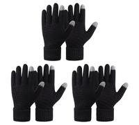 Fjquamitix 3 Pairs Women Thermal Touch Screen Gloves, Winter Warm Elastic Knitted Soft Fleece Lined Gloves for Indoor Outdoor (Black*3, One Size)