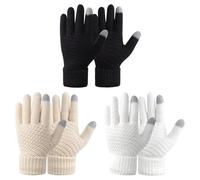 Fjquamitix 3 Pairs Women Thermal Touch Screen Gloves, Winter Warm Elastic Knitted Soft Fleece Lined Gloves for Indoor Outdoor (Black+White+Beige, One Size)