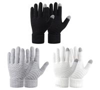 Fjquamitix 3 Pairs Women Thermal Touch Screen Gloves, Winter Warm Elastic Knitted Soft Fleece Lined Gloves for Indoor Outdoor (Black+White+Gray, One Size)