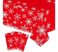 Fjquamitix 3Pcs Christmas Tablecloth Winter Red Snowflake Plastic Waterproof Table Cover for Holiday Winter Party Kitchen Supplies (3)