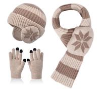 Fjquamitix 3PCS Kids Winter Hat Scarf and Gloves Set, Warm Thermal Knitted Beanie Cap with Earmuffs, Snood Neck Warmer Touchscreen Mitten with Soft Fleece Lining for Girls Boys Age 4-10 (B)