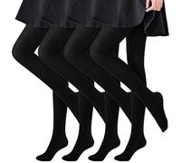 Fjquamitix 4 Pack Girls Tights 40 DEN Solid Opaque Soft Microfiber School Tights Kids Footed Ballet Dance Pantyhose Age 3-14Years (UK, Age, One Size, Regular, L, Black)