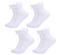 Fjquamitix 4 Pairs Frilly Socks for Women Girls, Lace Ruffle Socks Cute Ballet Ankle Sock (UK, Alpha, One Size, Regular, Regular, 4 Pairs White)