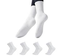Fjquamitix 4 Pairs Reformer Pilates Socks Yoga Socks Non Slip Grip Cotton Sock for Women Ladies Girls Gym Workout Sport Exercise Ballet Dance Pilates Yoga (4 White)